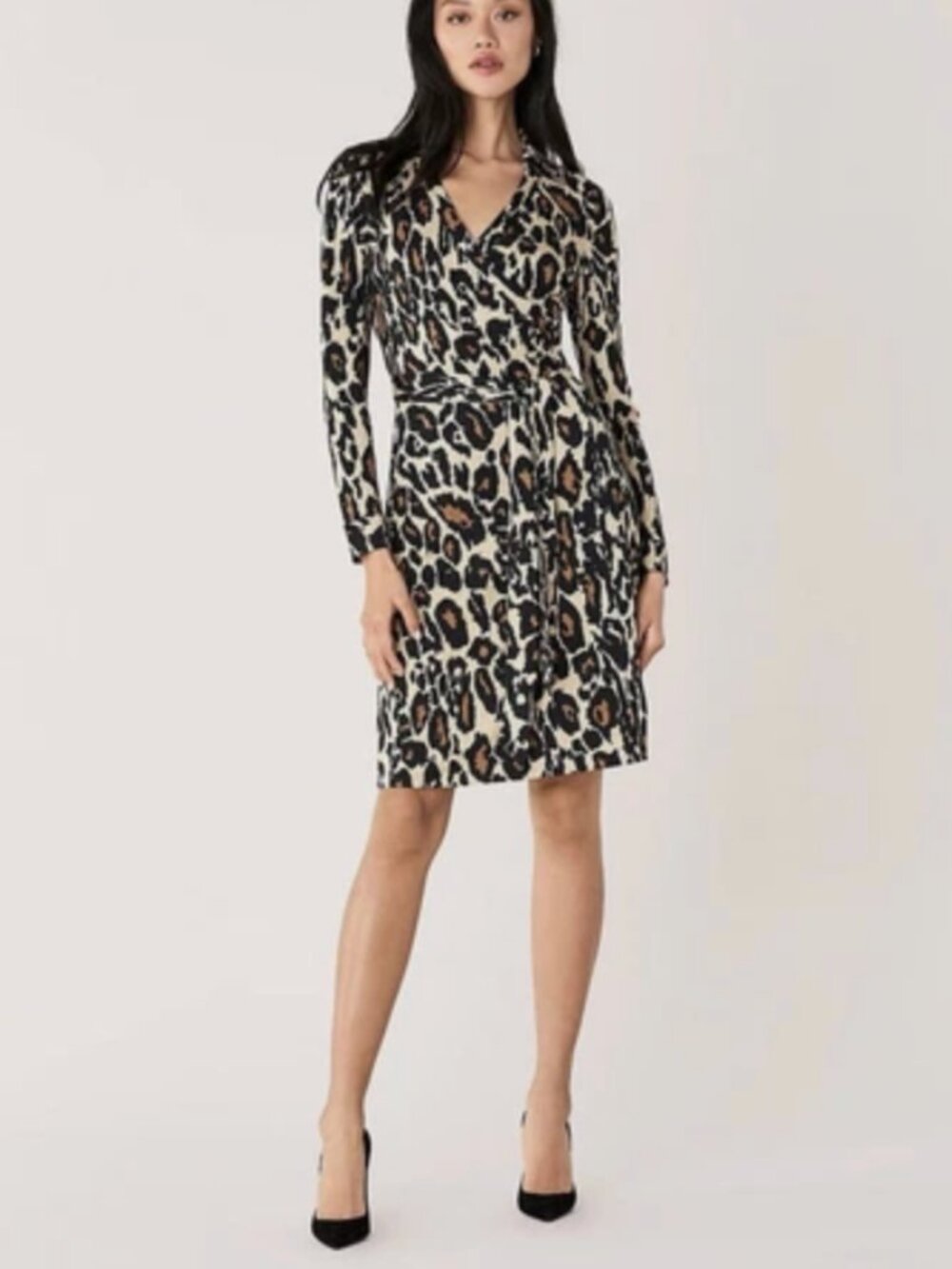 DVF 100% Silk Jeanne Two Wrap Dress Leopard Jersey Silk